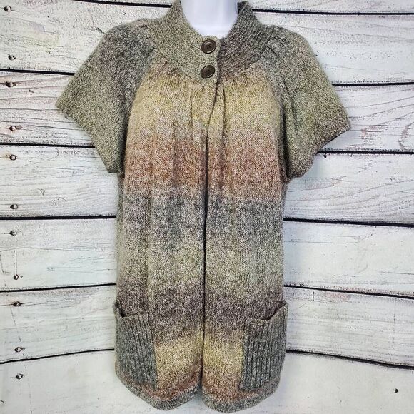 Dressbarn Women’s 14/16 Gradient Knit Short Sleeve Sweater Cardigan Pockets - Picture 1 of 7